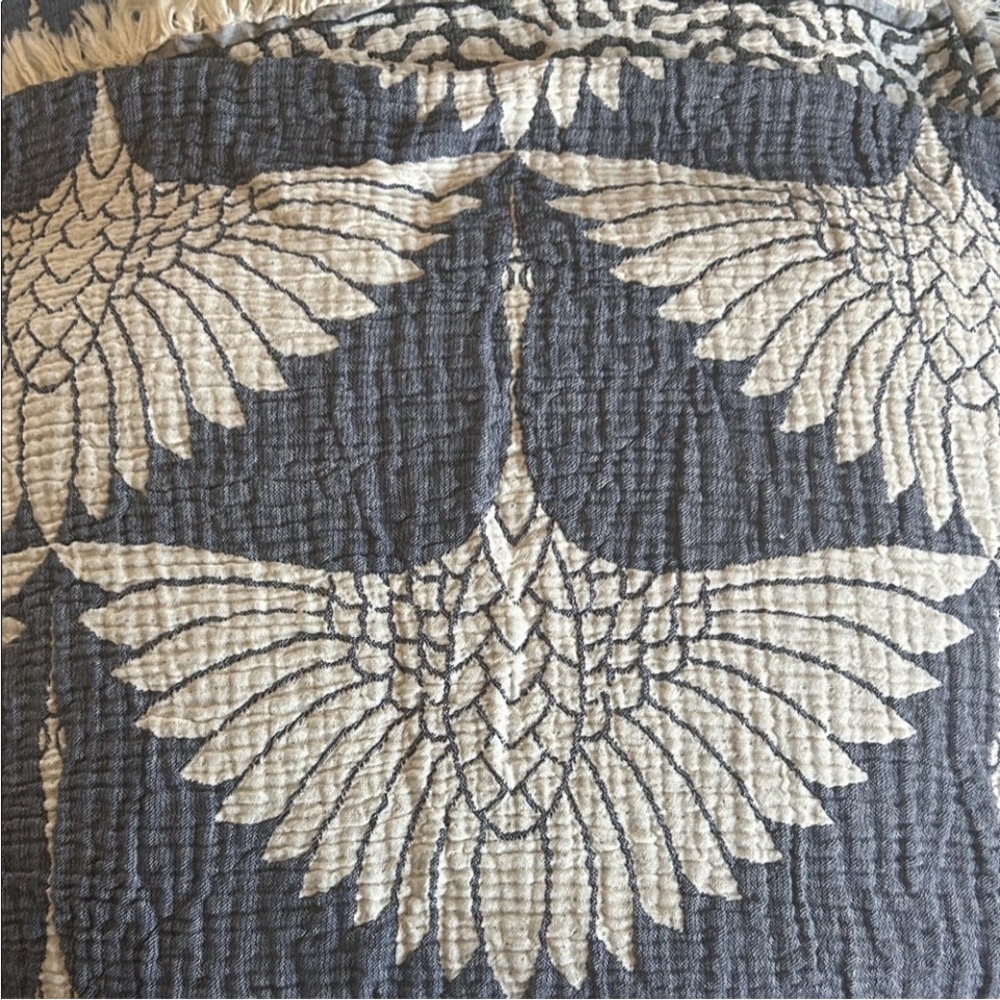 Flock Birds in Flight Cranes Throw Blanket 55x77 Luxury 100% Turkish Cotton NAVY - Picture 5 of 16
